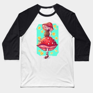 Mushroom girl, mushroom, leaves, fall, autumn, original character, original art, artwork, digital art, artist, Baseball T-Shirt